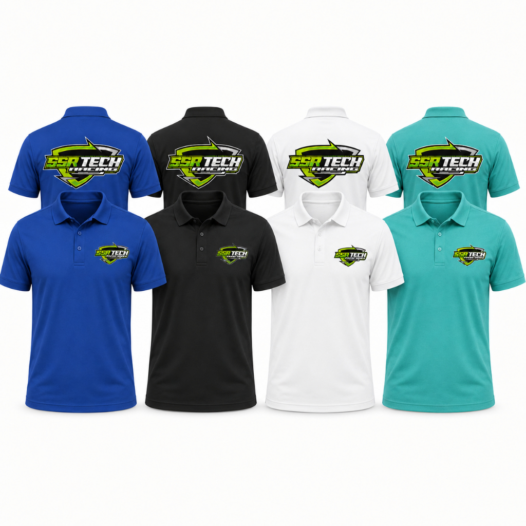 SSR Tech Racing Apparel เสื้อโปโล เสื้อคอปกรถยนต์สําหรับผู้ชายและผู้หญิงสีดํา, ขาว, น้ําเงิน, Tosca