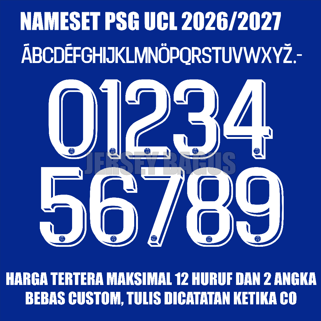 PSG UCL 2026/2027 PRINTING NAMESET (ราคารายชื่อตัวอักษร 12 ตัว และ 2 ตัวเลข)