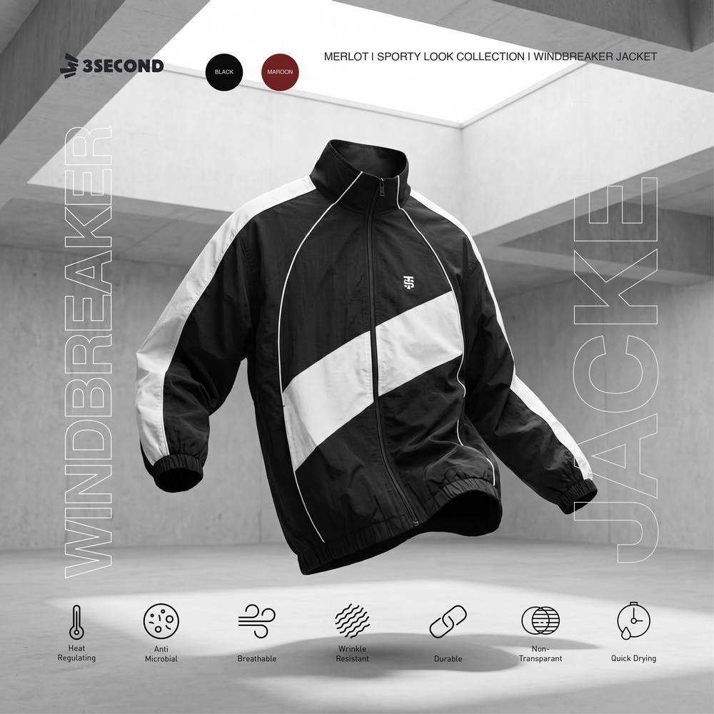 3Second Mens Regular Fit Crinkle Sporty Merlot OL-C Windbreaker Jacket110426