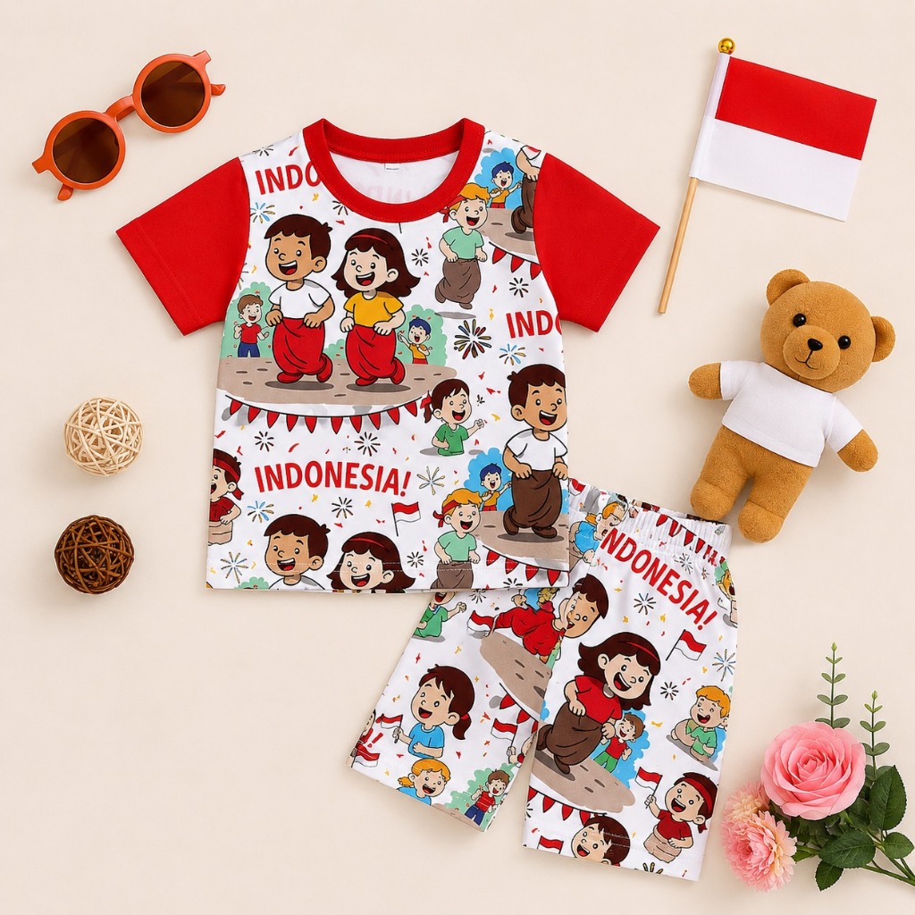 MERAH Tokolobo 9.9 Super Shopping Day AUGUST CHILDRENS SUIT PRINTING COMBI RED | ESTIMATED AGE 9 เดื