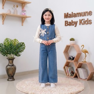 Setelan Anak Tanggung Helena 3 - 12 Tahun Rompi 3 in 1 Bahan Soft Jeans Mix Shakila Pita Bunga Farian Saku Aktif Anak Perempuan Usia 3-12 Tahun Model Jeans Mix Shakila Lengan Brukat Rompi Pita Bunga Gaya Korea Terbaru 2026