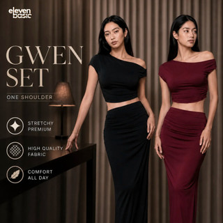 ELEVENBASIC - GWEN SET | ONE SET & TOP ONLY | SETELAN WANITA ONE SHOULDER OFF SHOULDER STRETCHY BISA DIBELI TERPISAH