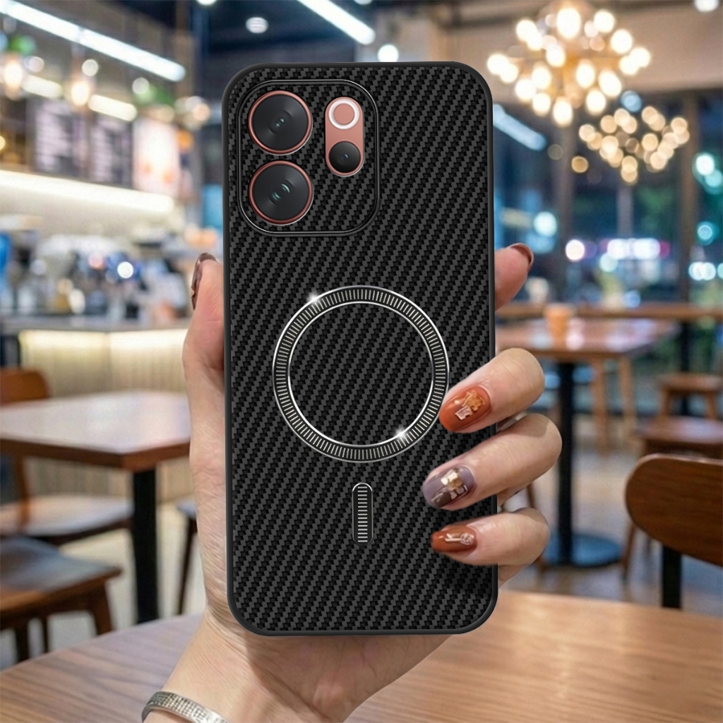Vivo V70 5G Case Softcase ลายคาร์บอนไฟเบอร์ Magnetic Wireless Charger Silicone