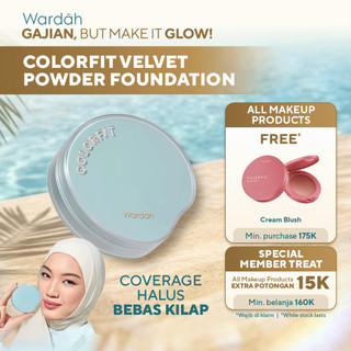 NEW! WARDAH TWC Colorfit Velvet Powder Foundation 11 g - Two Way Cake No 1 di Indonesia, Medium-to-High Coverage, Bedak Padat Tahan Lama 16 Jam Flawless Longlasting for All Skin Type, Breathable, Soft-Blur Cover, TWC Cushion Foundation Matte - Makeup