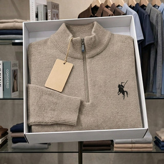 Sweater Pria Premium Import Rajut Bordir Half Zipper Lengan Panjang Elegan Kasual M-3XL Warna Khaki