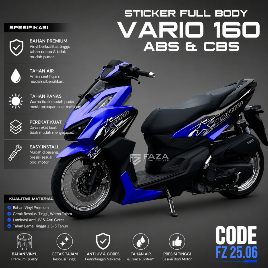 สติ๊กเกอร์รูปลอกเต็มตัว Vario 160 ABS CBS - ดีไซน์แข่งเต็มตัว FZ 25 06