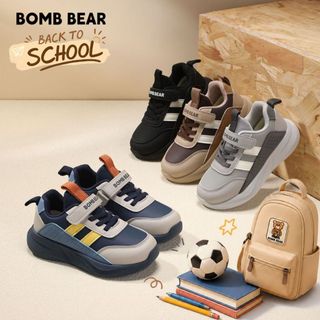 Bomb Bear Sepatu Sneakers Anak Laki Laki Back to School TK SD Sporty Hitam Biru YNSS2228