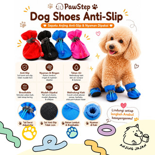 Anjing Jajan 4pcs Sepatu Anjing Kucing Anti Slip Anti Air | Pet Boots Tebal dan Nyaman | Pelindung Kaki Anabul untuk Hujan dan Cuaca Dingin