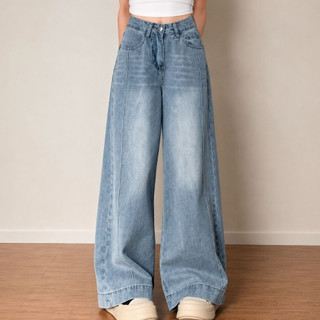 YOYO- New Biru Kekinian Highwaist Kulot Loose Celana Wide Leg Jeans Wanita Korea Style/