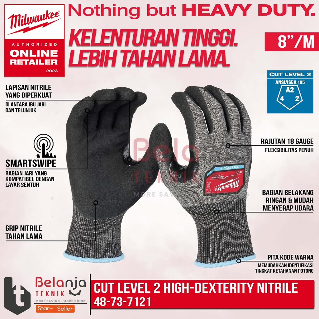 Milwaukee Cut Level 2 Nitrile Dipped High Dexterity Touchscreen Gloves M