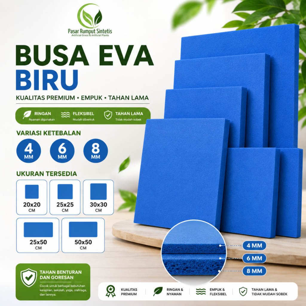 (EVA FOAM BLUE) EVA FOAM (Etilen Vinyl Acetate) สีฟ้า / Heart FOAM ตัวแปรความหนา / โฟมแข็ง / โฟมอเนก