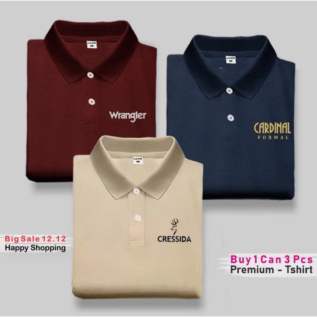 3 ชิ้นเสื้อยืดคอปกผู้ชาย Unisex - เสื้อยืดโปโลหนาสบาย Lgo Card.Wler.Cress ผสม