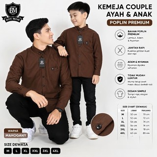 BOY MOM Kemeja Couple Ayah dan Anak Polos Lengan Panjang Katun Poplin Premium M-4XL Baju Couple Keluarga Mahogany Coklat Tua