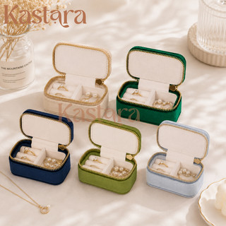 Travel Jewelry Case Mini Velvet Rectangle Box Tempat Penyimpananan Perhiasan Bludru Organizer