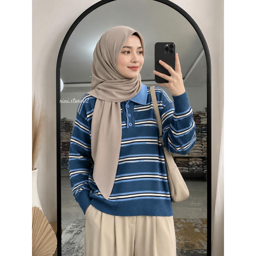 ARSYAD_COLLACTION08 BLASTER ZIHAN WOMENS TOP - LATEST STRIP Womens BLOUSE / COLLAR KNIT POLO BLOUSE