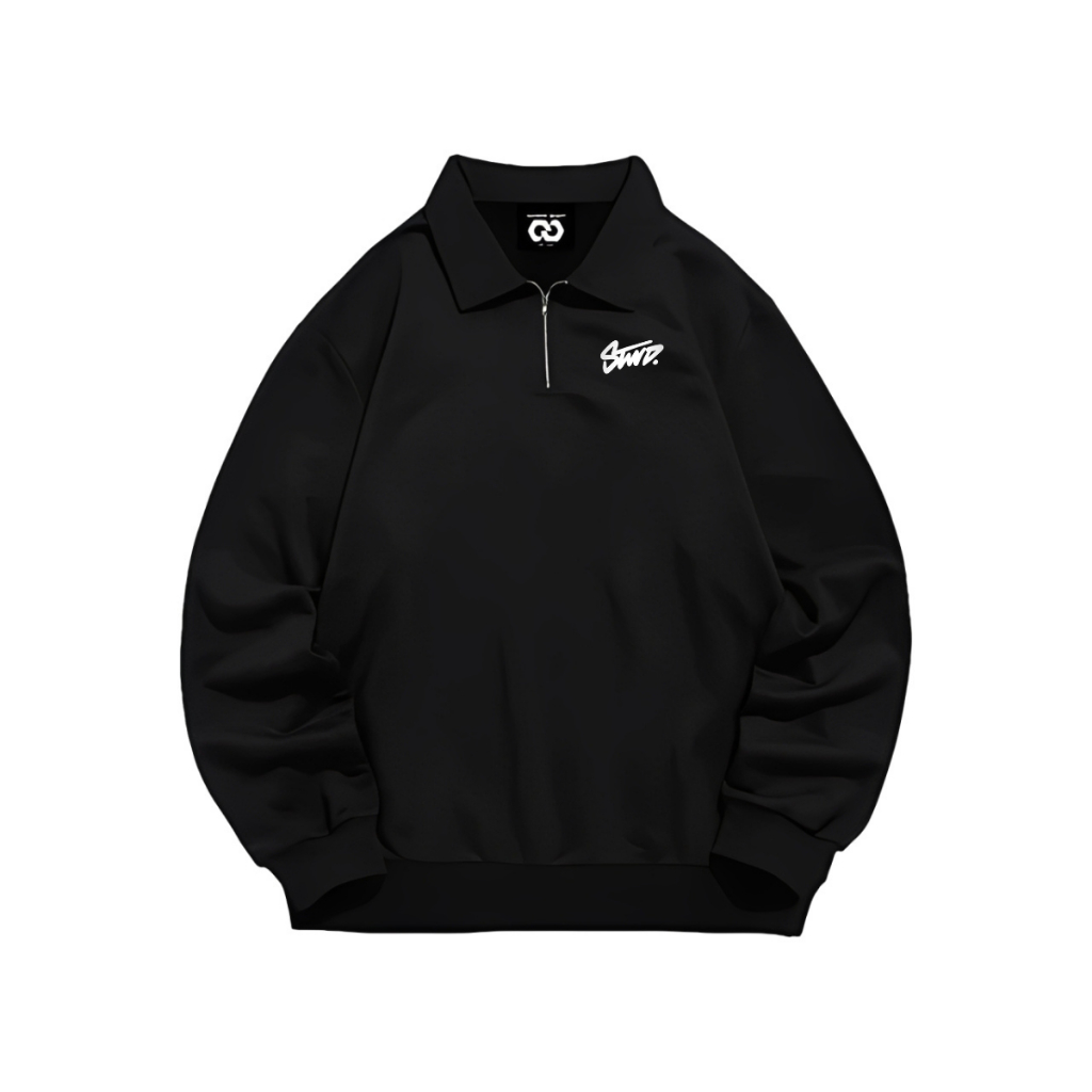 เสื้อสเวตเตอร์ Stwd Basic Halfzipper Fashion skena Vintage / Crewneck Zipper Color Black Logo Flokin