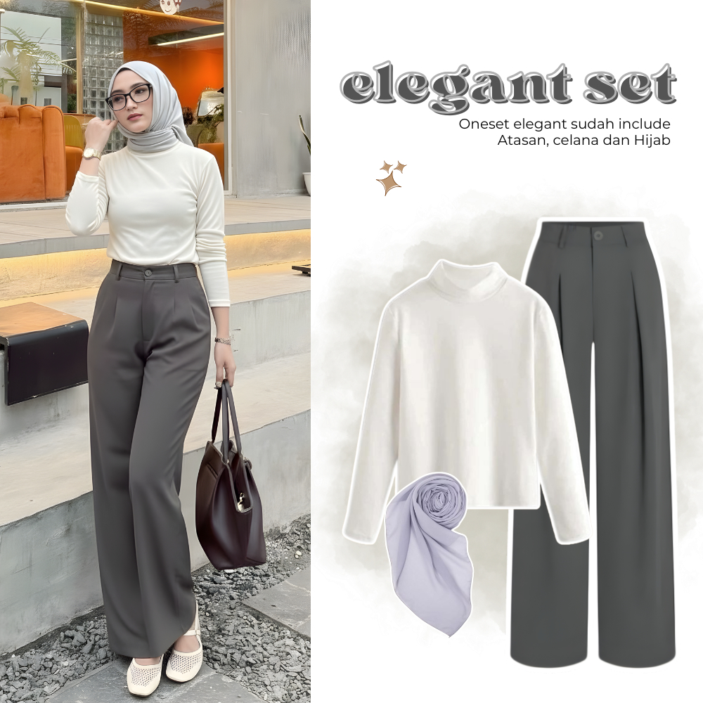 วันพีชเกาหลีเรียบหรู 3-in-1 | Jennie Knit Hijab Bella Square เสื้อคอเต่ากางเกง | วัยรุ่น - TSS110