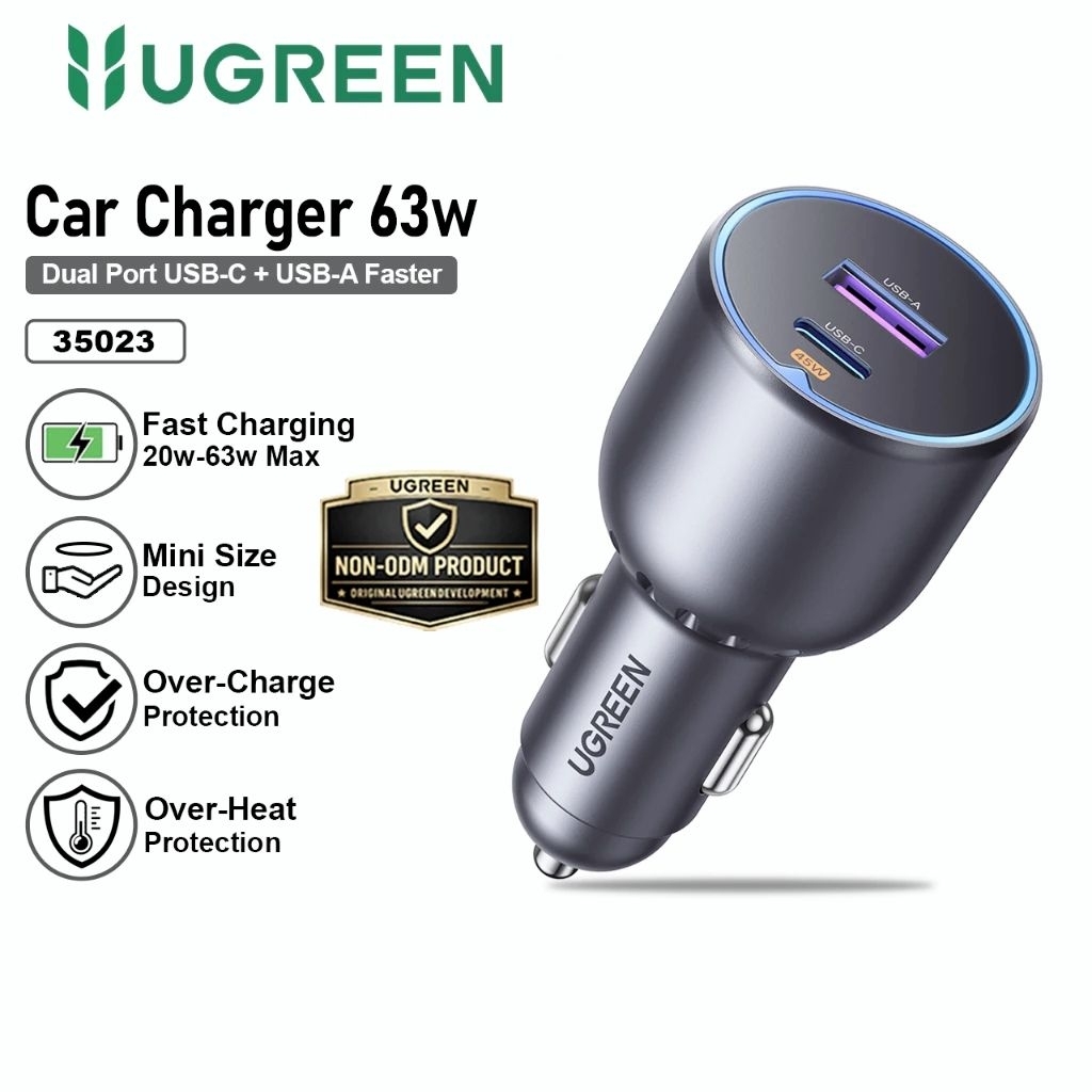 UGREEN 30523 ที่ชาร์จแบตในรถ 63W Dual Port USB A + Type C PD QC Fast Charging