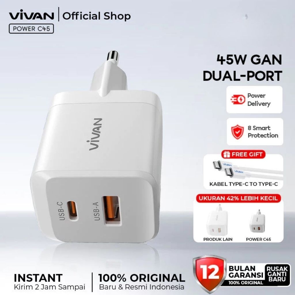 อะแดปเตอร์ Vivan C45 GaN ของแท้ 45W พร้อมการรับประกัน 45 วัตต์