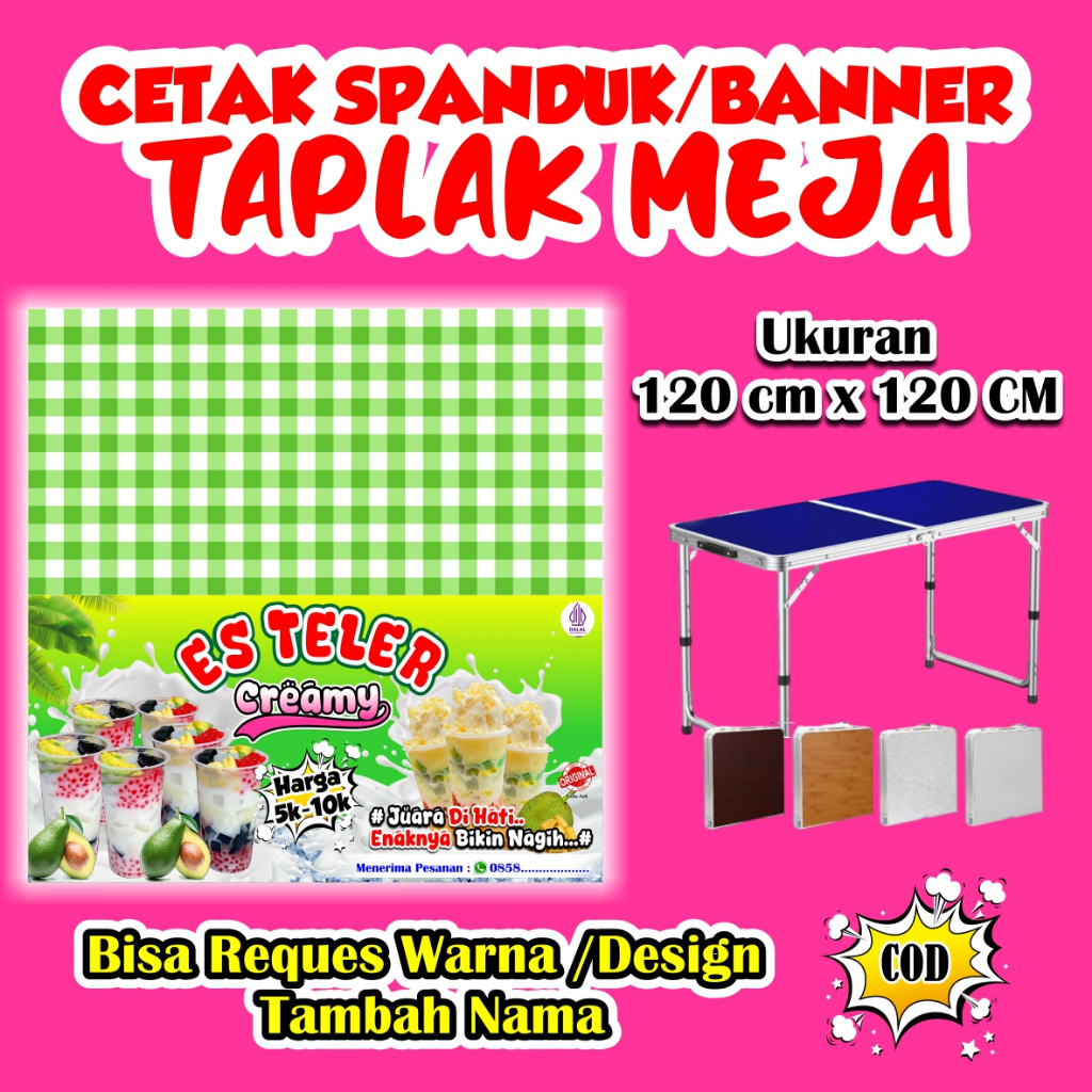 Es Teler Banner + ผ้าปูโต๊ะ ขนาด 120 ซม. x 120 ซม