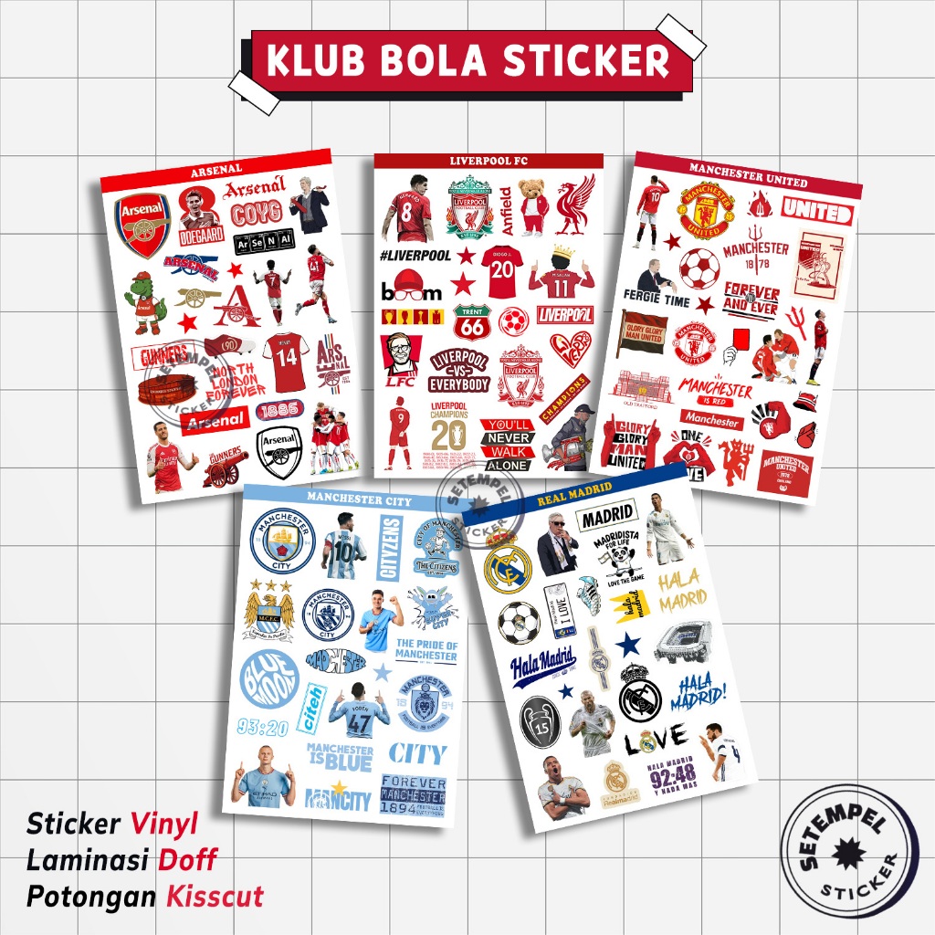 แพ็คสติ๊กเกอร์สโมสรฟุตบอล | Liverpool real madrid mu arsenal man city aesthetic Football Club Sticke