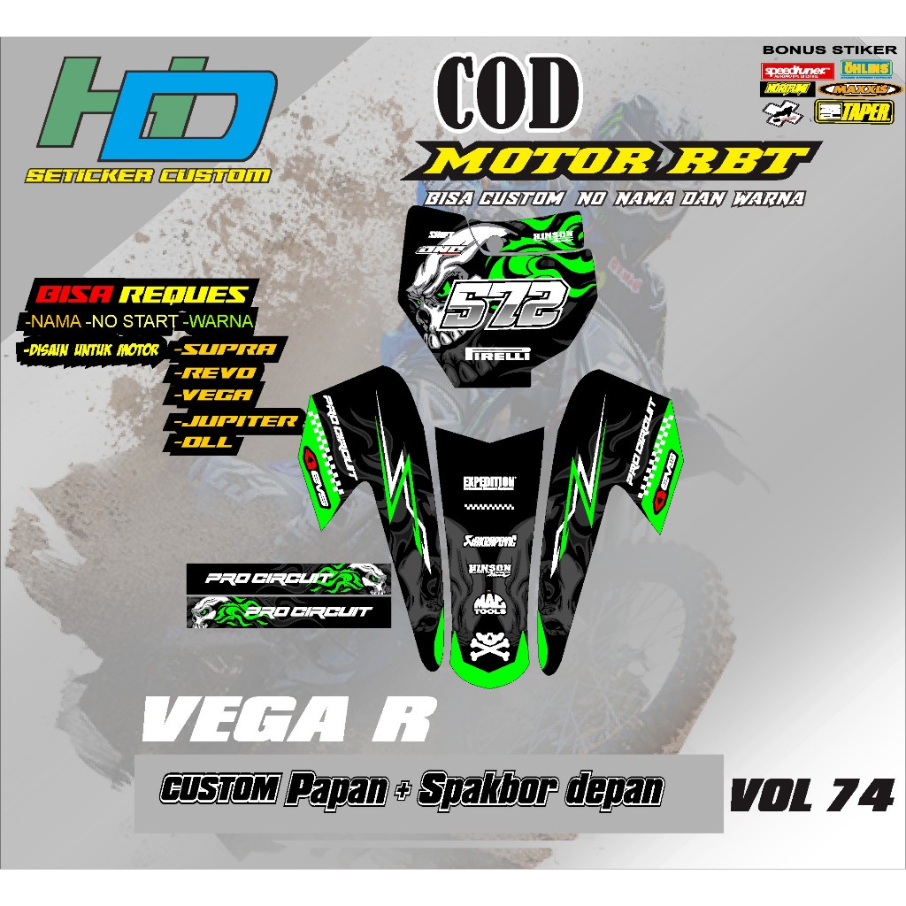 สติ๊กเกอร์ DECAL NUMBER BOARD START + FRONT FLAMMER VEGA R CRF KLX 150 KLX BF KLX GORDON DTRACKER KX