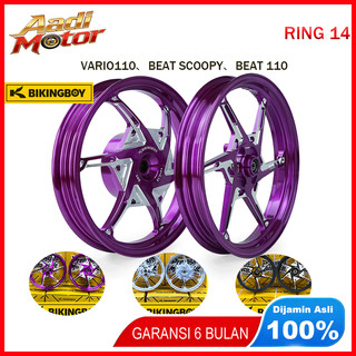 VELG BIKINGBOY PALANG 6 CT CNC RING 14 Untuk Beat Scoopy Genio Spacy Vario 110 / 110fi / Karbu Fi Pop Street ESP Deluxe Honda Velg Racing 185/215*14‘’ PNP Hitam Ungu Perak
