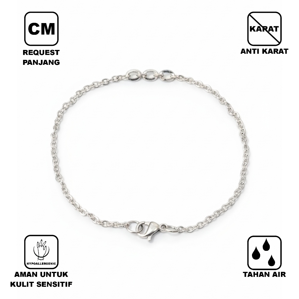 Gelang Stainless Steel Silver 3 Ring Minimalis Unisex – Gelang Tangan Rantai Tipis Simple Elegan Aks