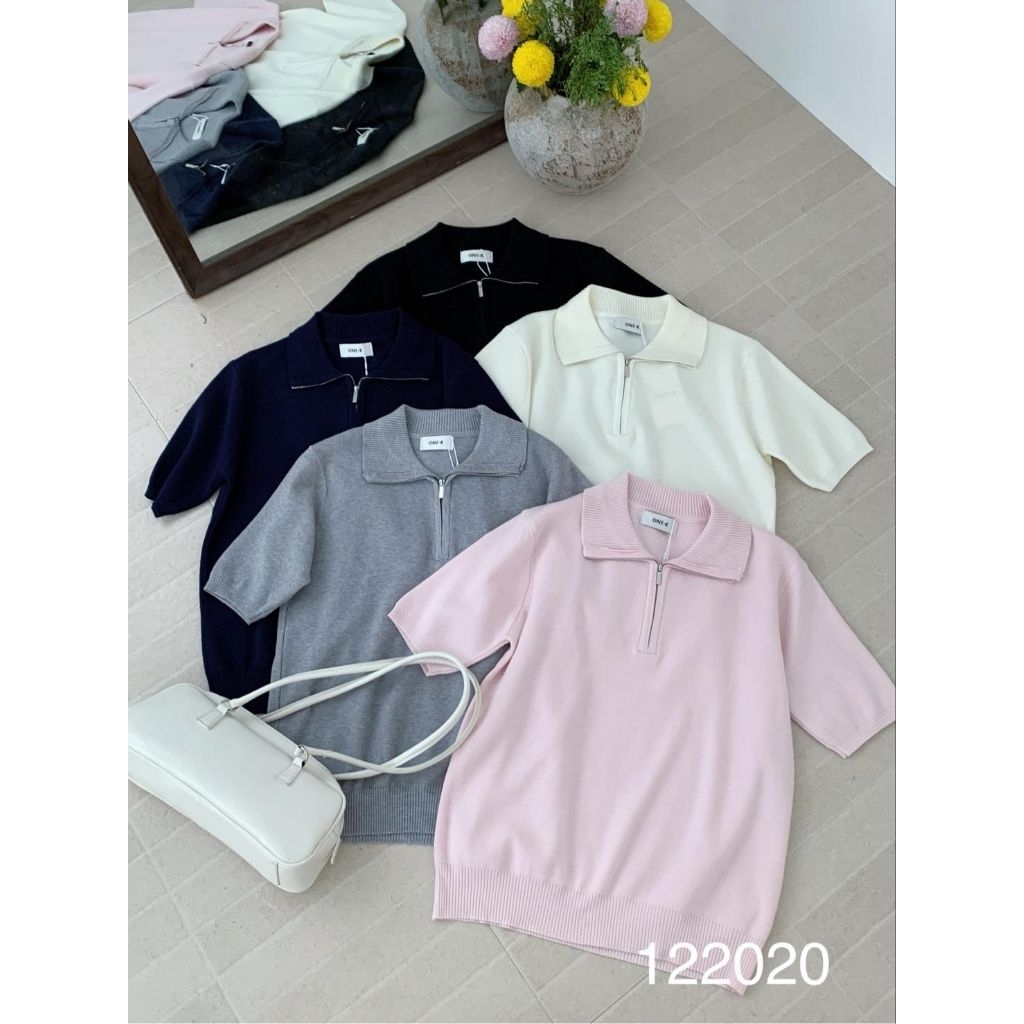 [LC] ONE-K 122020 ZIPPER COLLAR KNIT TOP
