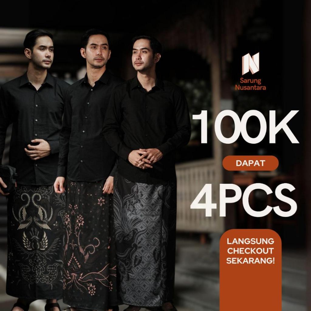 KATUN ผ้าซิ่น 4 ชิ้น 100 พันสุ่ม Motif Nusantara Sarong Premium Mens Cotton Batik Sarong