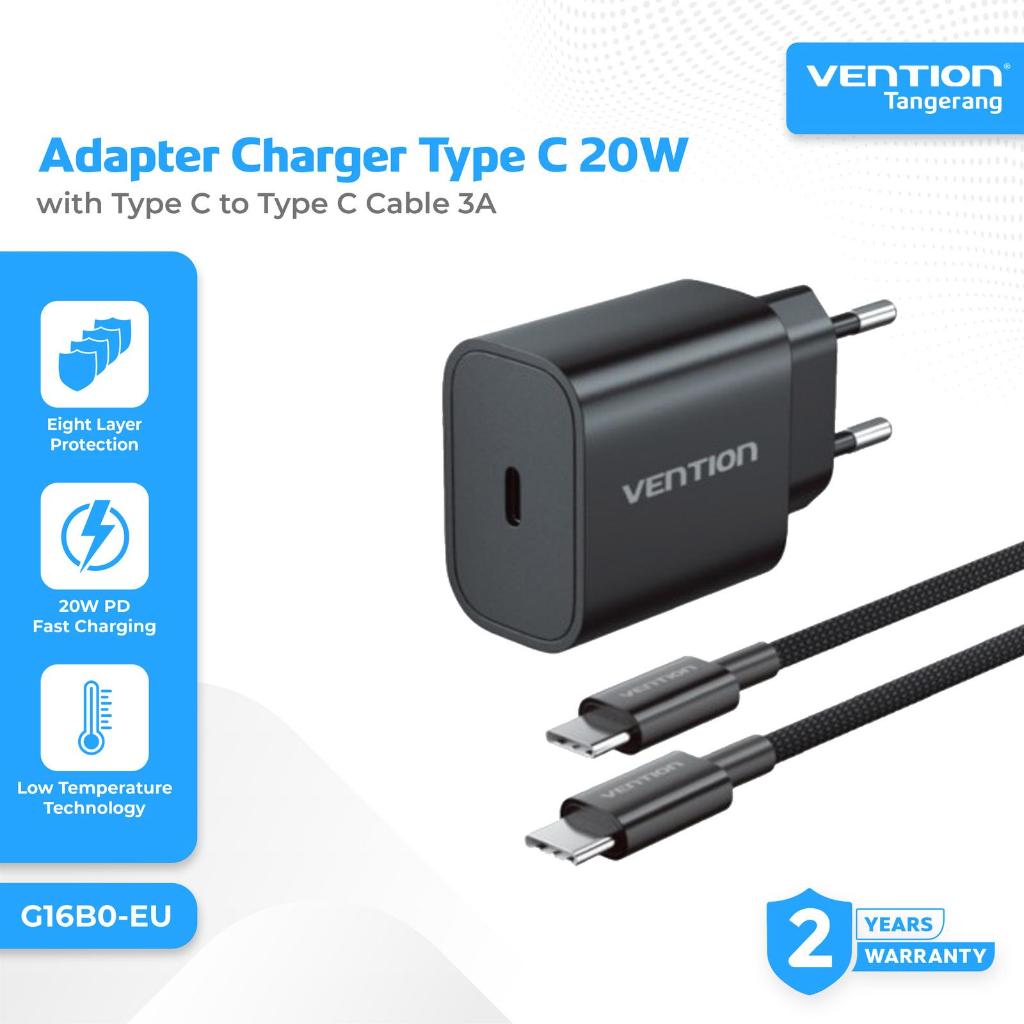 Vention Adapter Charger 20W PD Fast Charging Type C พร้อมสาย Type C to C 3A 60W 1 เมตร Braided Black
