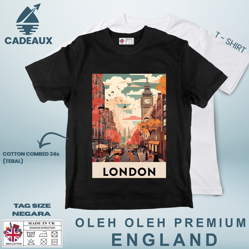 ENGLAND SOUVENIR เสื้อยืด 3 พร้อมแท็ก ASAL INGRRIS Cotton Combed 24s SOUVENIR ของขวัญพรีเมี่ยม