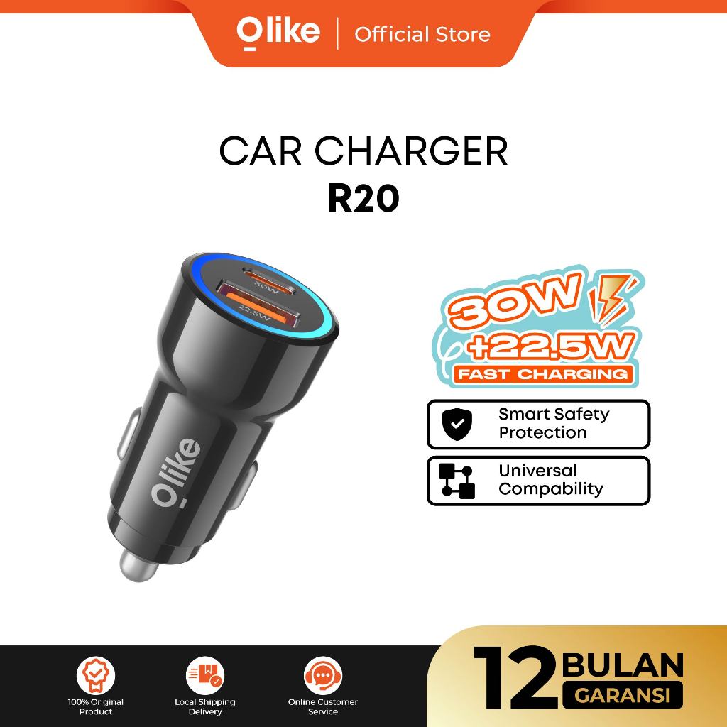[ผลิตภัณฑ์ใหม่] Olike Car Charger R20 Dual Port Fast CHARGING 52.5W Power Delivery SUper Fast CHARGI