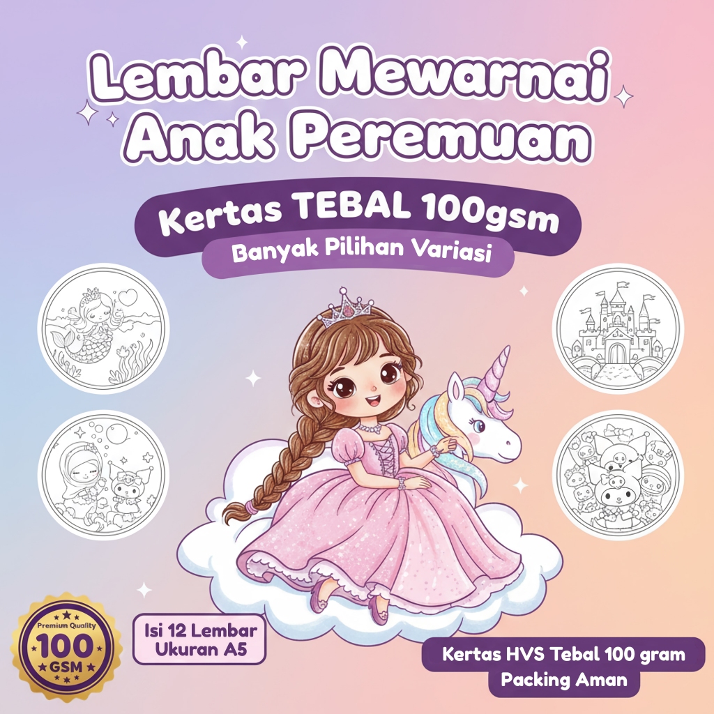 ระบายสี 12 แผ่น A5 SIZE 100 GRAM HVS PAPER - GIRLS