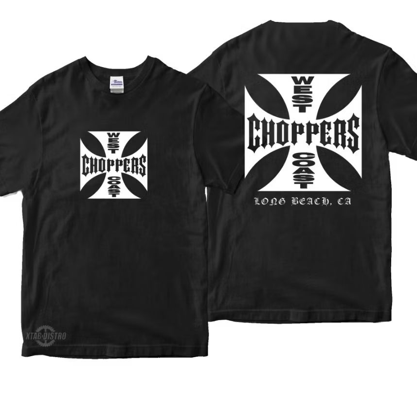 CHOPPERS เสื้อยืด - LONG BEACH CA WEST COAST เสื้อยืดรถจักรยานยนต์ chopper street rider มอเตอร์ในตัว