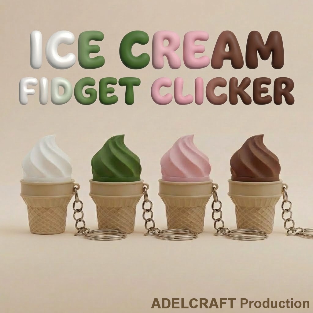 GANTUNGAN Pusaku Ice Cream Clicker Fidget พวงกุญแจคีย์บอร์ดแบบกลไก Keycap 3D ไอศกรีม ASMR Clicky
