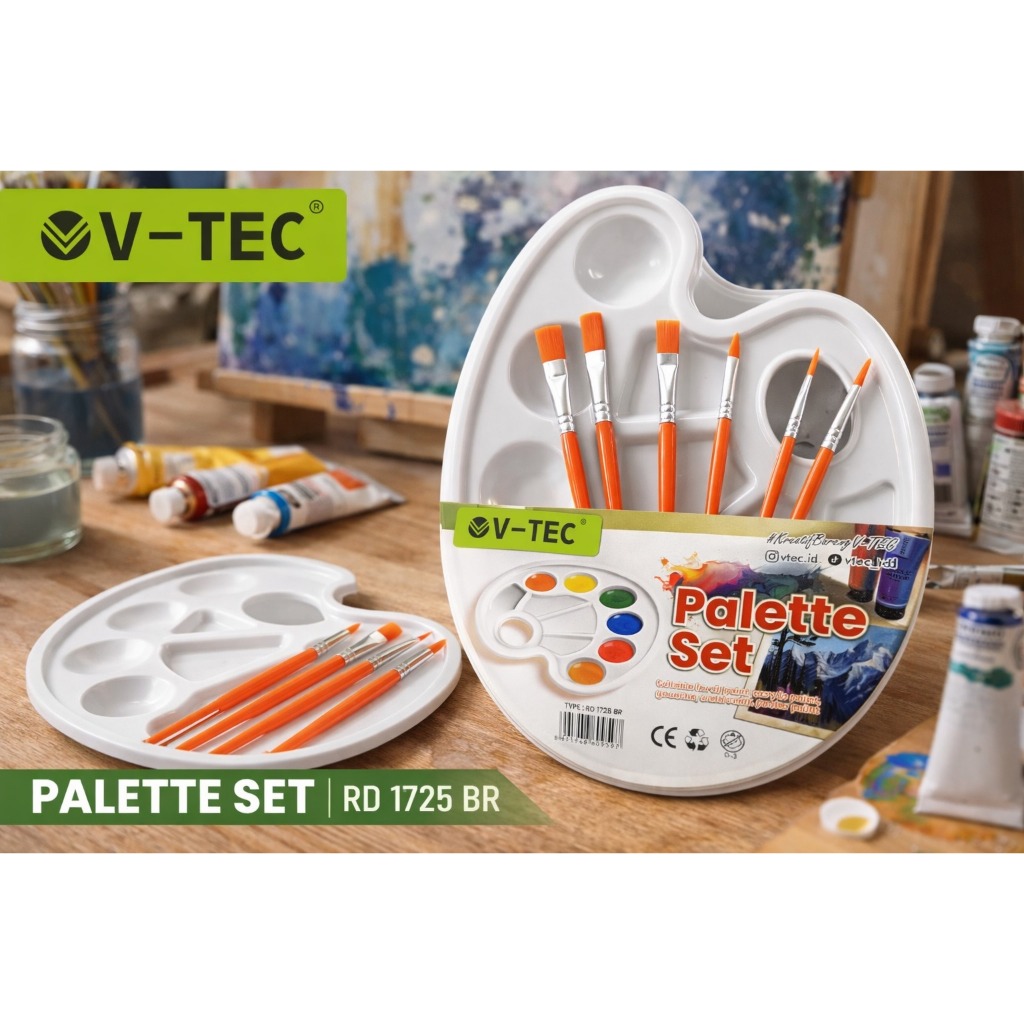 V-Tec Plastic Palette Set RD 1725 BR + แปรง 6 ชิ้น - พาเลทวาดภาพ