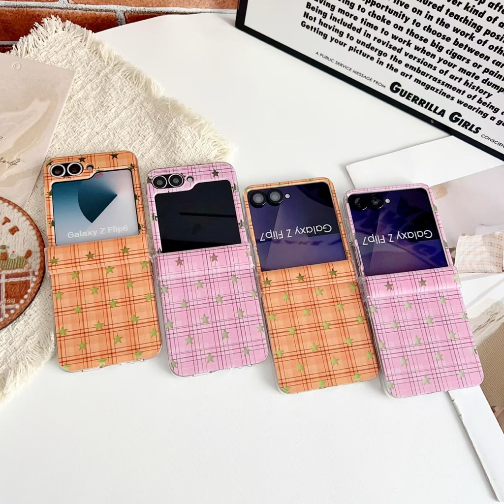 SAMSUNG GANTUNGAN กรณีใหม่Samsung Zflip Stripes Starพิมพ์พร้อมสายโซ่น่ารักTPUปลอกHpสําหรับSamsung Z 