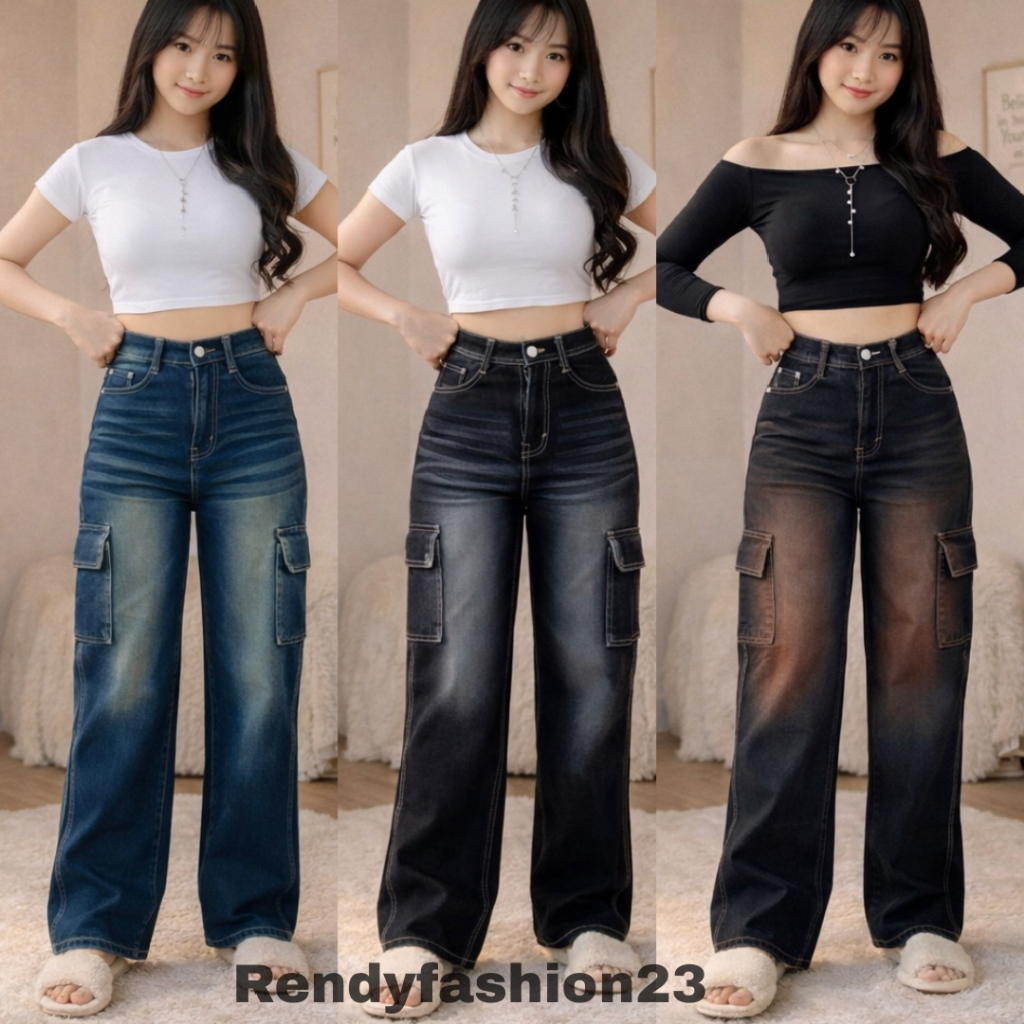 Cargo Baggy Jeans Highwaist Retro Whiskers Unisex Premium Thick Cargo Baggy Pants