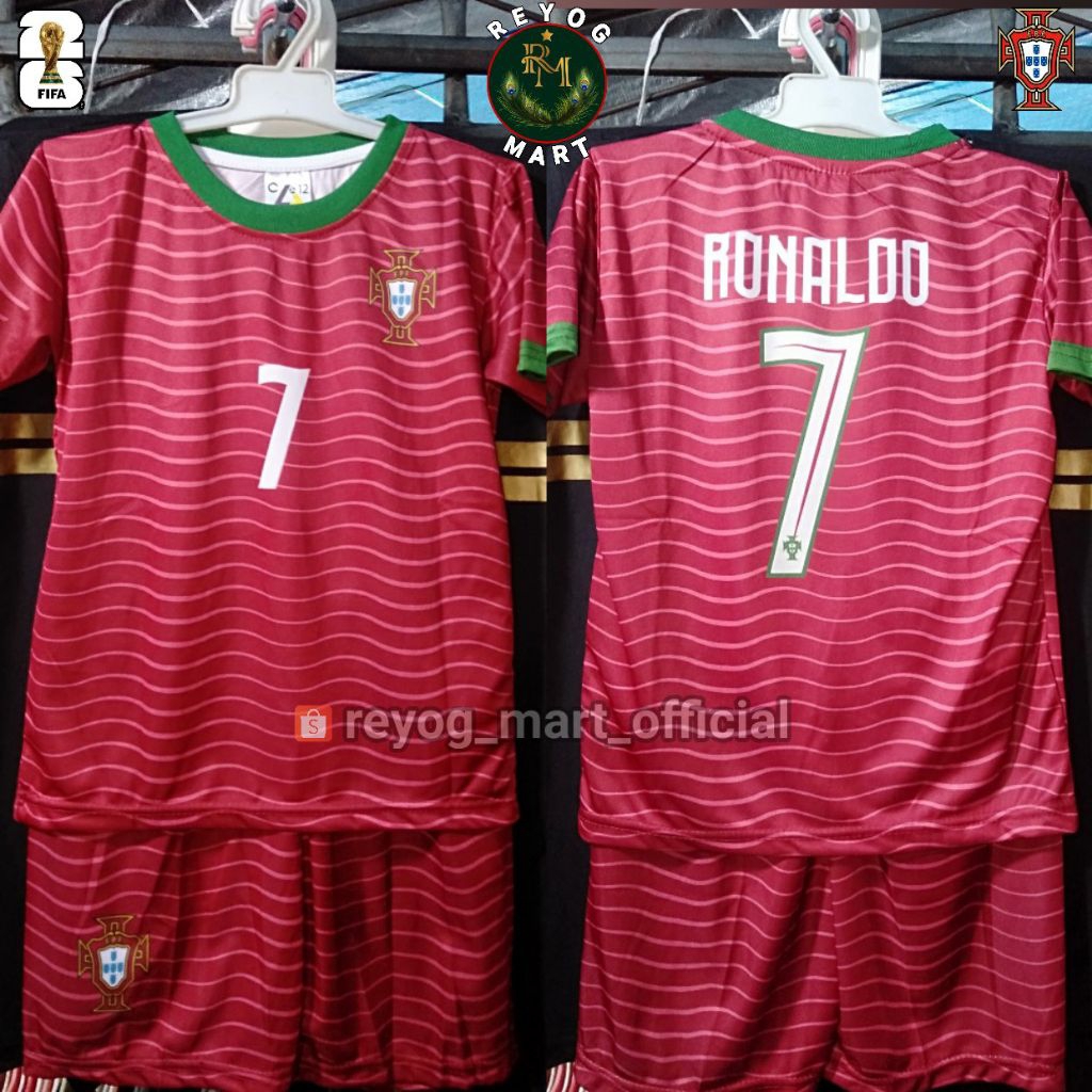 MERAH PORTUGAL HOME 2026 RONALDO 7 WORLD CUP สีแดงพิมพ์เด็ก JERSEY
