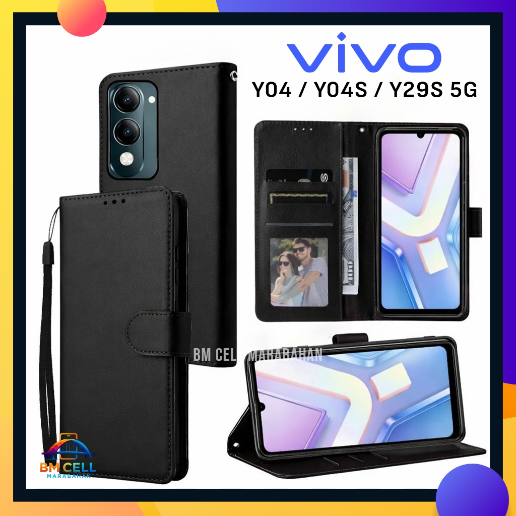 Vivo Y04 / Y04s / Y29s 5G Flip Cover Premium Wallet Softcase Card & Money Slot Full Protection