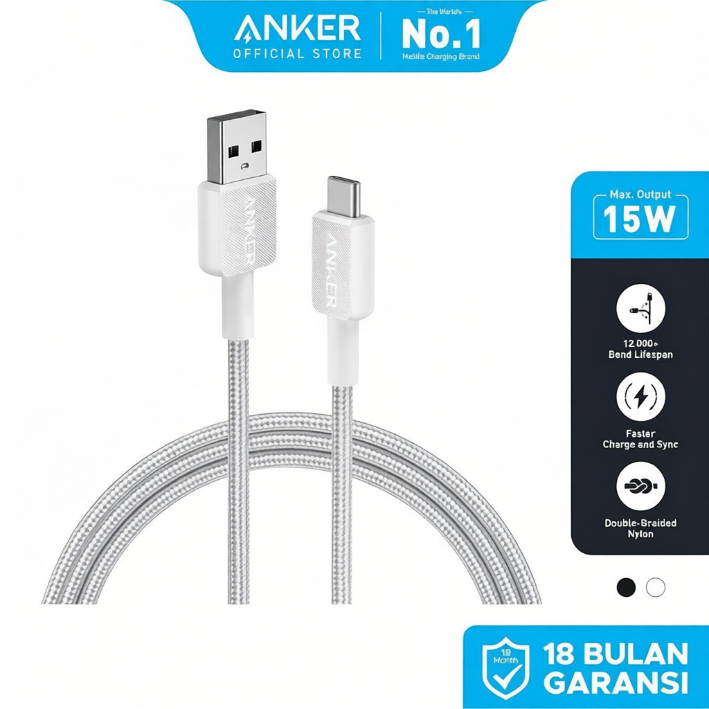 A81f5 Anker 322 USB-C to USB-C 3ft สายชาร์จ - สีดํา ชาร์จเร็ว 60W ทนคอยล์ รองรับกว้าง