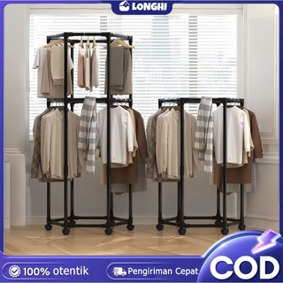 Bisa Diputar 360° Rak Gantungan Baju Serbaguna Portable Stand Hanger Cocok untuk Kos & Rumah Kecil