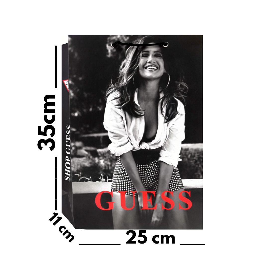 ถุงกระดาษ Guess ขนาดใหญ่ดั้งเดิม JLO สีดําพร้อมห่อของขวัญรูปภาพ