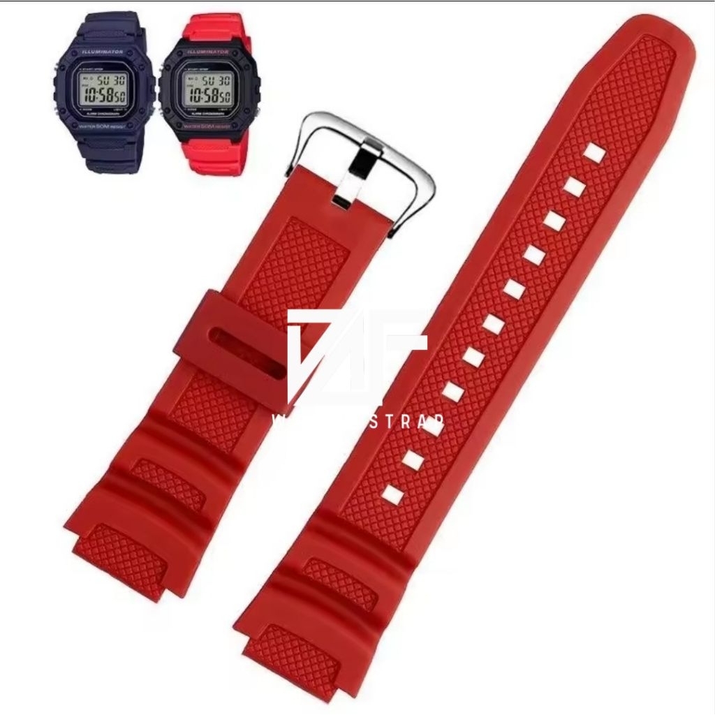 HIJAU MERAH FF Casio นาฬิกา STRAP 18 มม.สีฟ้าสีดํา ARMY สีเขียวสีแดง AE-1000W AE 1000W AE1100W AE 1200 CASIO W 218H STRAP CASIO W218 H RUBBER CASIO GS31