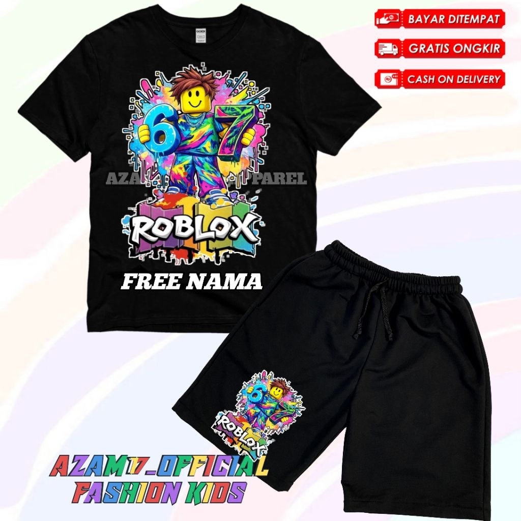 Roblox Six Seven ชุดเสื้อยืดและกางเกงขาสั้นสําหรับเด็กพร้อมชื่อฟรี / Roblox Six Seven ชุดกระดานขาสั้