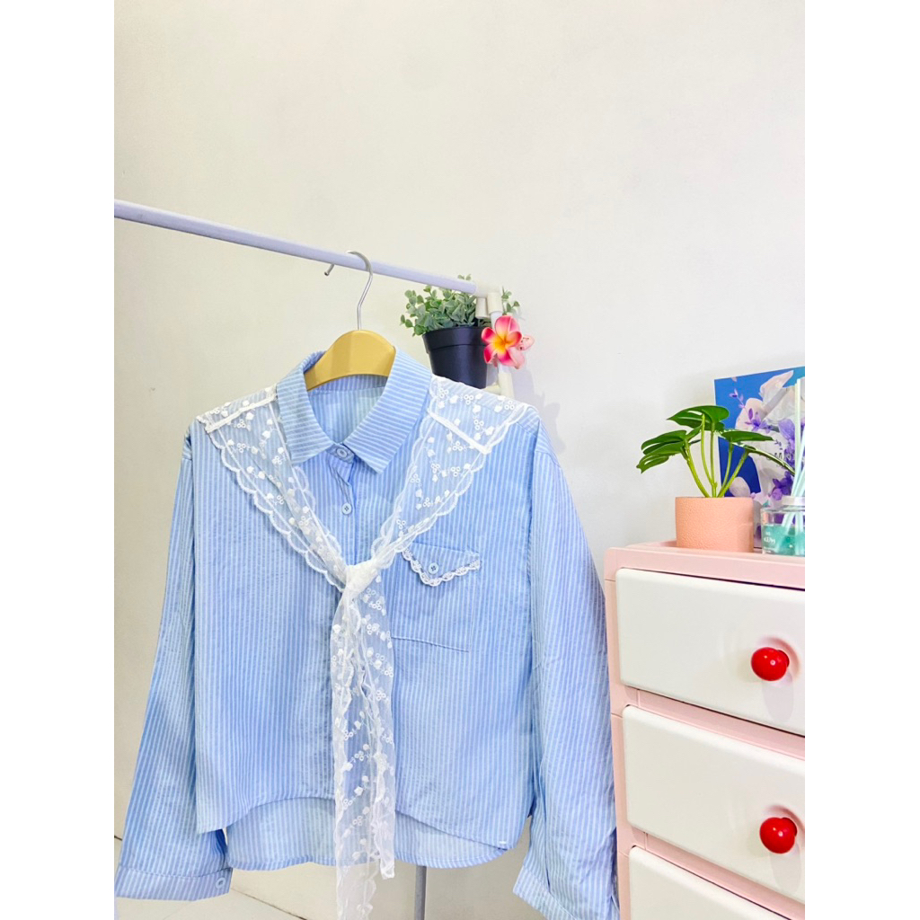 KATUN KEMEJA [ALISA SHOP] เสื้อเชิ้ตผู้หญิงผ้าพันคอกระเบื้องสไตล์เกาหลี ผ้าฝ้ายพรีเมี่ยม