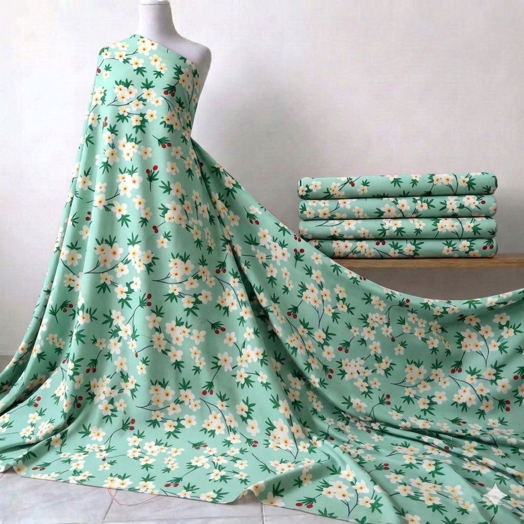 KATUN ผ้าคอตตอน Silky พรีเมี่ยมลายดอกมะลิมิดไนท์ (ดอกมะลิเล็ก) Kyt