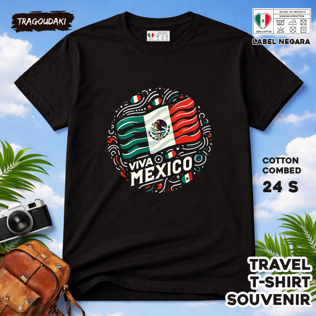 MEXICO ของที่ระลึก T-SHIRT MEXICO 8 Tag ของที่ระลึก เสื้อผ้าทําจากผ้าฝ้ายหวี 24s