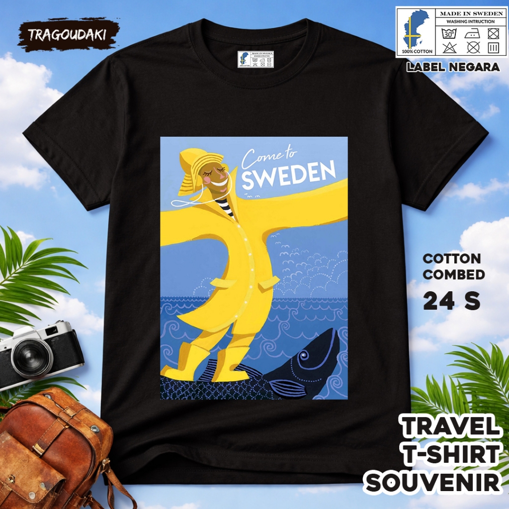 SWEDEN เสื้อยืดของที่ระลึก SWEDEN 39 Tag เสื้อผ้าของที่ระลึกทําจากผ้าฝ้ายหวี 24s